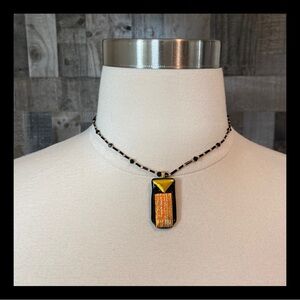 Dichroic glass necklace handcrafted beaded gold rainbow festival boho whimsigoth